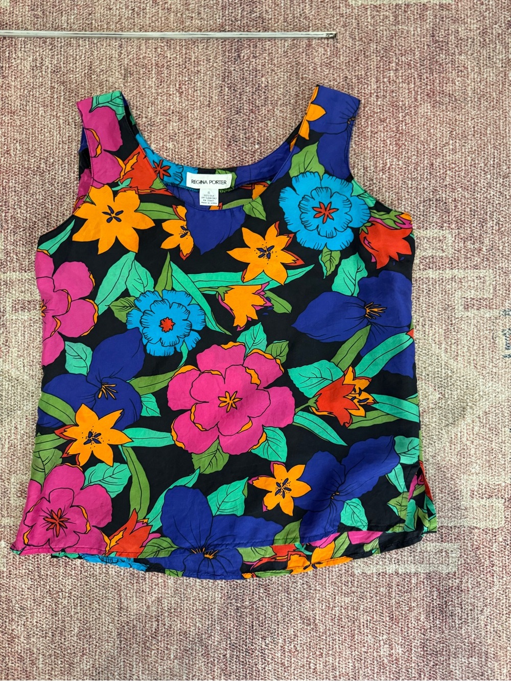 Regina Porter vintage bright colored floral silk top sleeveless small